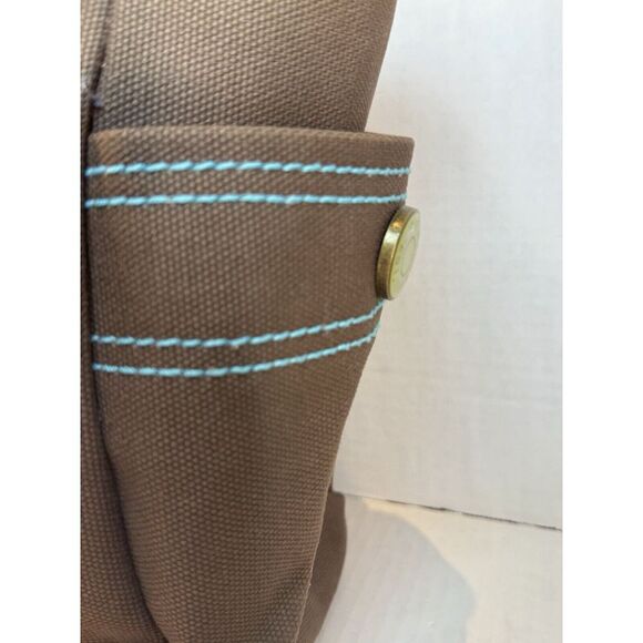 GAP 1969 Heavy Duty Brown Canvas Handbag Leather Trim Orange and Pink Stripes - Picture 4 of 16